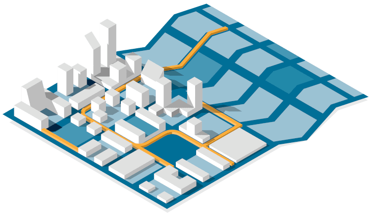 A city with a map and a road, featuring Data Field Technology Services and highlighting their expertise in innovative tech solutions.