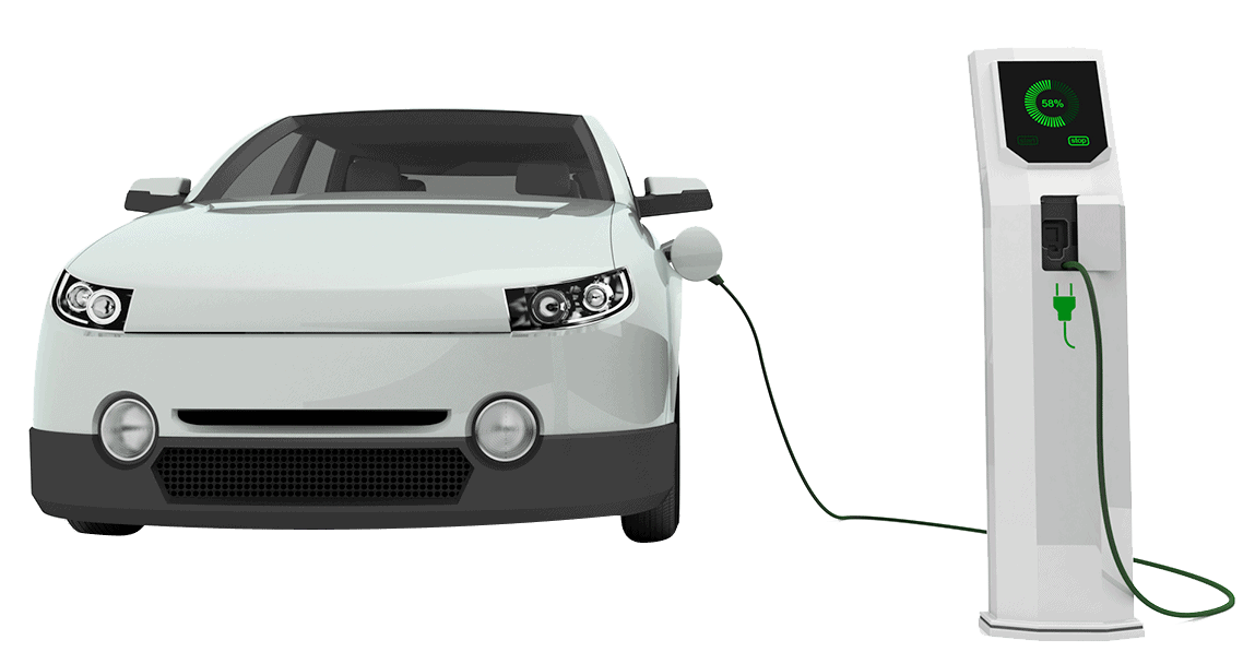 An electric car is plugged into an electric charger, featuring Data Field Technology Services and highlighting their expertise in innovative tech solutions.