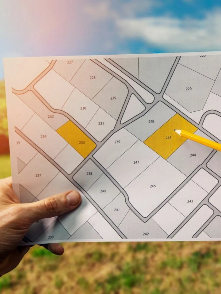Hand holding a map with a pencil on a field, featuring Data Field Technology Services and highlighting their expertise in innovative tech solutions.