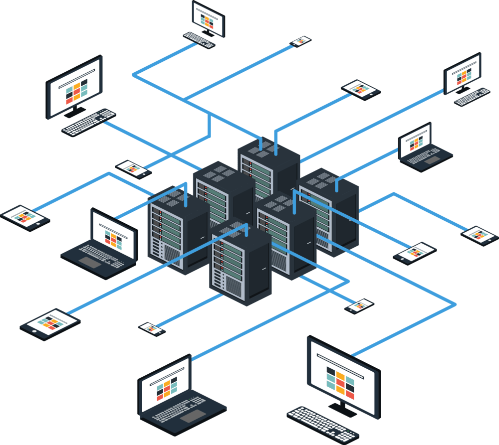 A network of computers and servers connected to each other, featuring Data Field Technology Services and highlighting their expertise in innovative tech solutions.