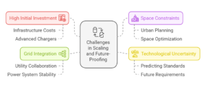 Graph featuring the Datafield Technology logo, emphasizing 'Scalability and Future-Proofing in EV Charging Station Design,' showcasing strategies to adapt and expand charging infrastructure for evolving technological demands.